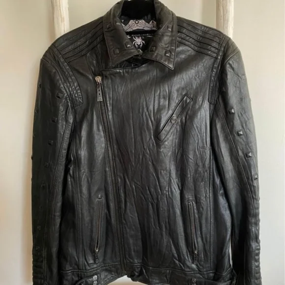 Affliction Black Premium Leather Motorcycle Jacket